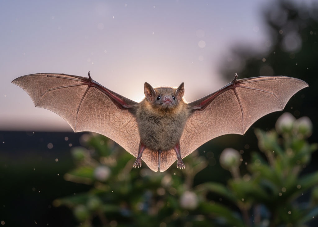Common Pipistrelle Bat in flight showing wing membrane