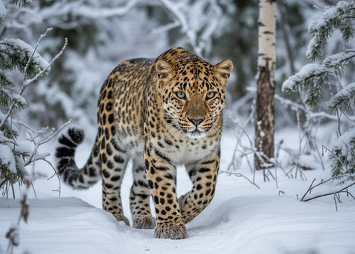 Amur Leopard in Snowy Forest