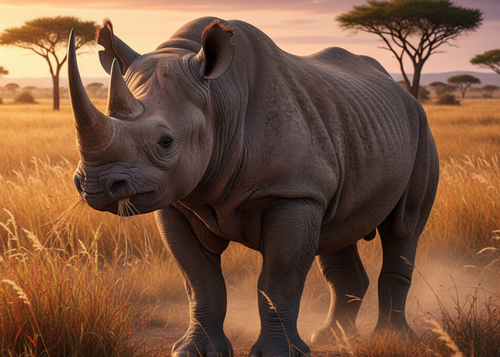 Black Rhinoceros in African Savanna
