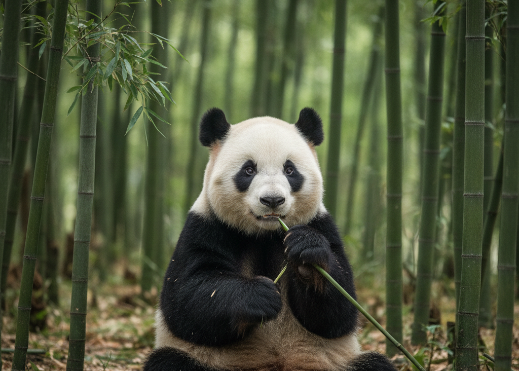 Giant Panda in Bamboo Forest