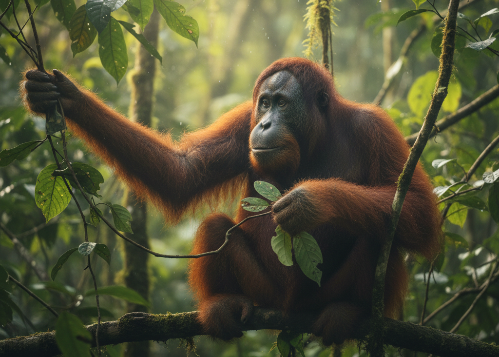 Orangutan in Rainforest Canopy